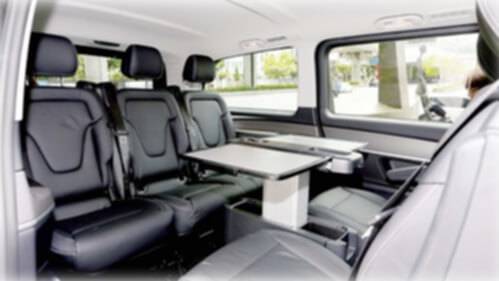 6 seater mercedes v class interior back and front facing black seat